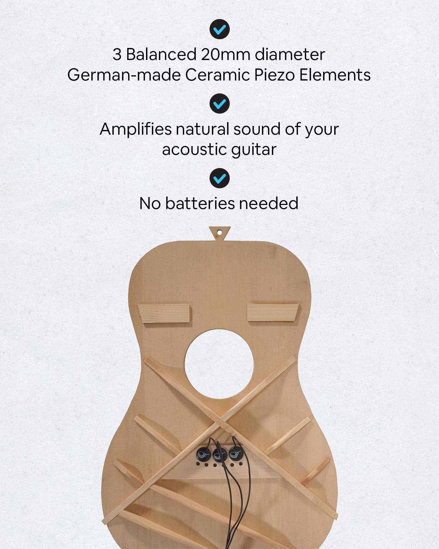 Journey Instruments Passive Piezo Acoustic Pickup - EP001K Three Balanced German-made Passive Pickup Elements - Piezo Pickup for